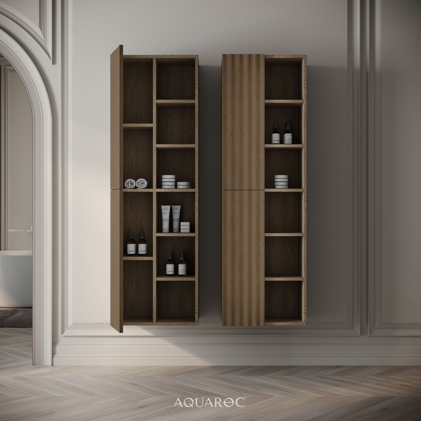Wall Hung Fluted Bathroom Storage Unit 500mm Smoked Oak